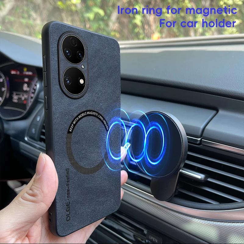For Huawei P50 P50 Pro P50 E Fine Hole Sheepskin Magnetic TPU Soft Edge Anti-Drop Anti Fingerprint Phone Case