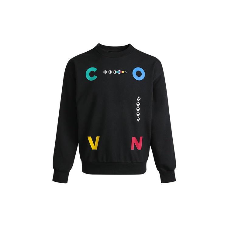 Converse Sports Contrast Letter Print Crew Neck Sweatshirt Asia Sizing Black Men s 10022414-A01 M
