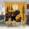 Charming Bear & Floral Shower Curtain - Waterproof, Mildew-Resistant With Rustic Forest Design For Cozy Bathroom Decor