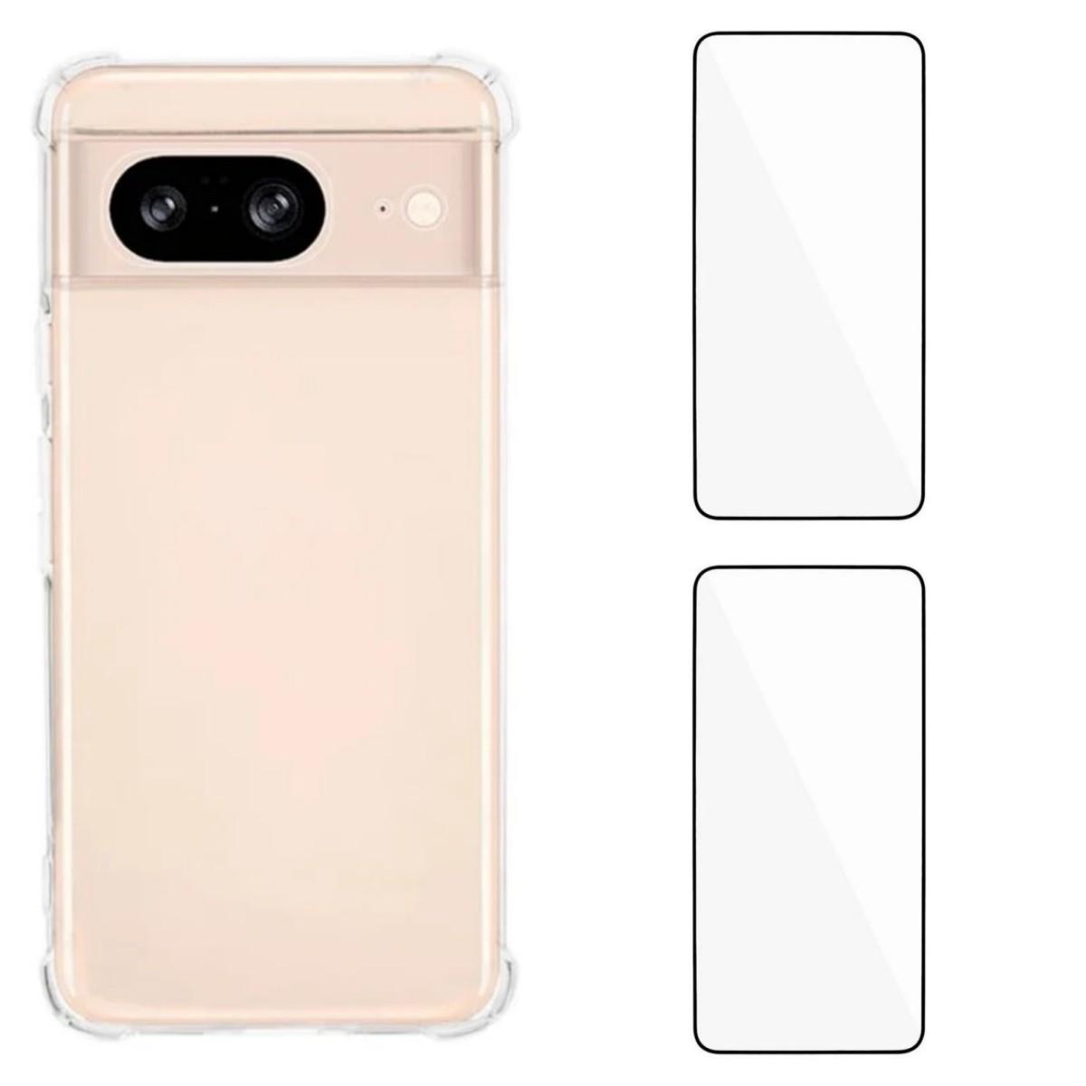 

For Google Pixel 8 TPU Case WANLONFENG WL3 Series 1.5mm Phone Cover with 2Pcs Tempered Glass Films A