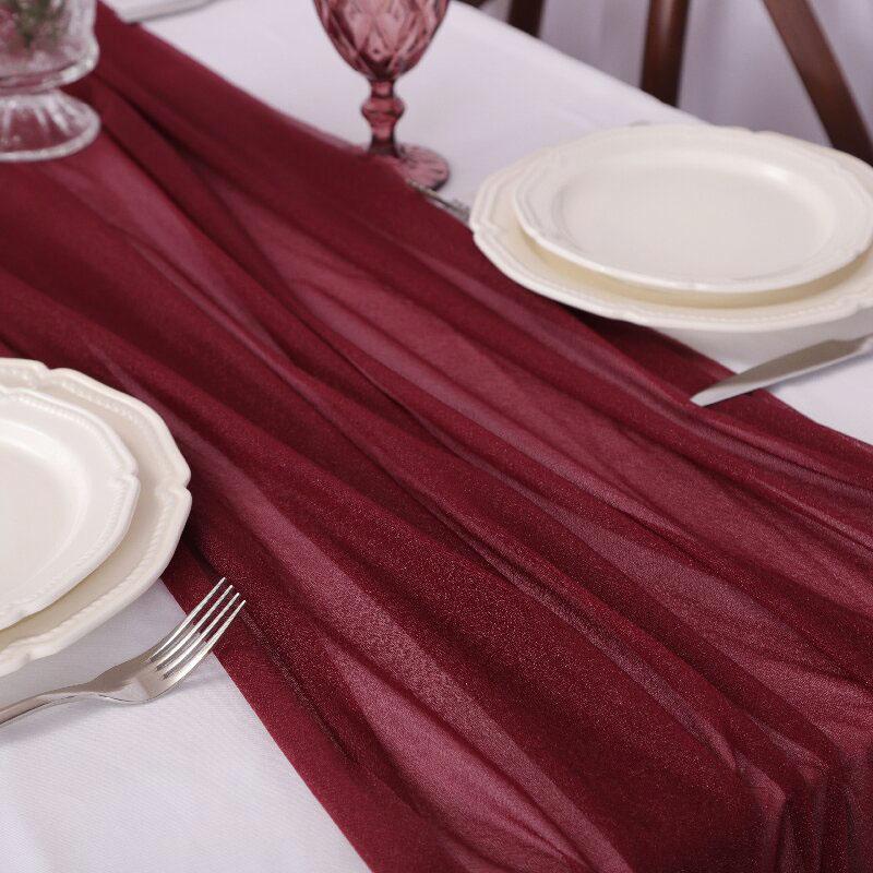 Chiffon Table Runner Romantic Sheer Wedding Table Runner Glitter Tulle Fabric Decorations for Wedding, Birthday Party,Dinner