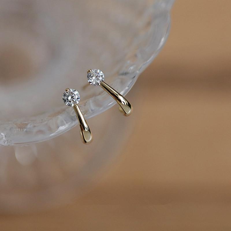 

925 Sterling Silver European Simple Crystal Arc Stud Earrings Women Punk Hip Hop Party 14k Gold Plating Jewelry Gift Silver