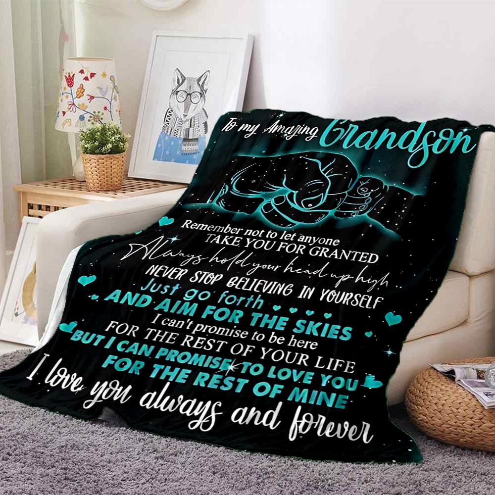 1pc To Grandson Envelope Gift Blanket, Lightweight Flannel Throw For Sofa, Bed, Travel, Camping, Livingroom, Office, Couch, Chair