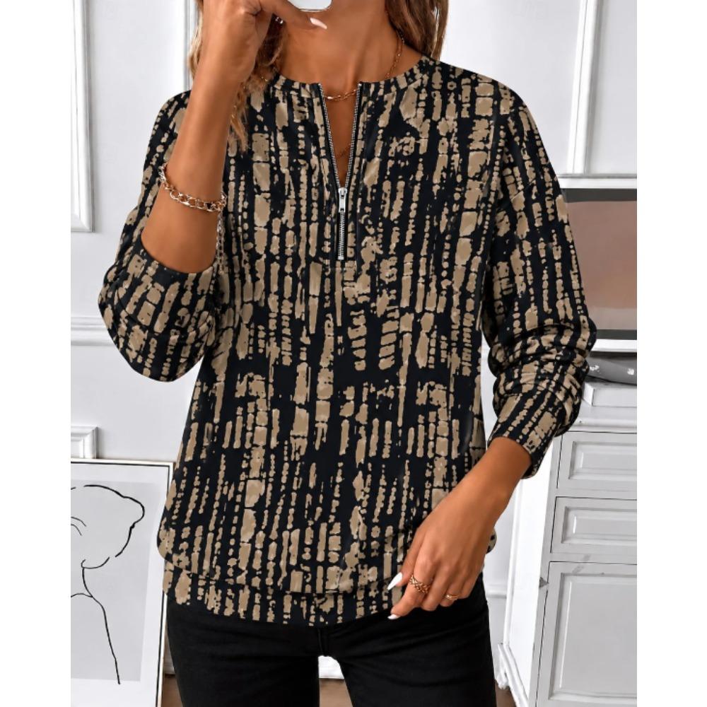 Women's Quarter Zipper Sweater Pullover  Mixed Stripe  Casual  Active Sportswear Half Long Sleeve Top Micro-elastic Fall & Winter Comfrt Breathable
