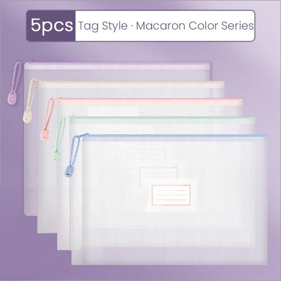 5 Pcs Mesh Zipper Bag A4 Letter Size Document Pouch Clear Plastic Waterproof Mesh Bag for Office School Travel