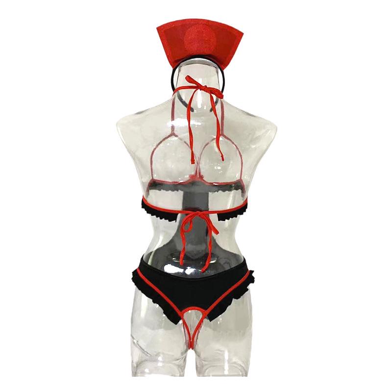 Body Sexy Vazado Europeu e Americano Fantasia de Empregada Enfermeira para Role Play Conjunto de Lingerie para Mulheres
