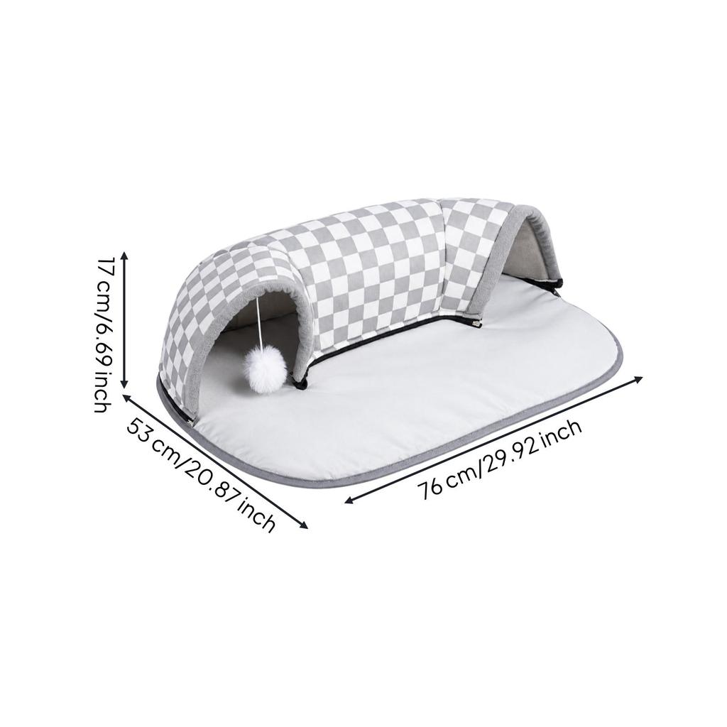 Cat Tunnel Bed with Fringe Ball Toy Cozy Oval Padded for Home