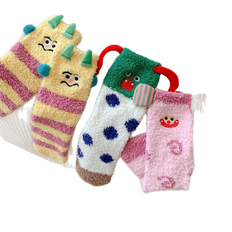 Half-fleece Socks, Winter Fleece Thickening and Warmth, Coral Fleece Socks, Cartoon Cute Floor Socks, Sleep Socks