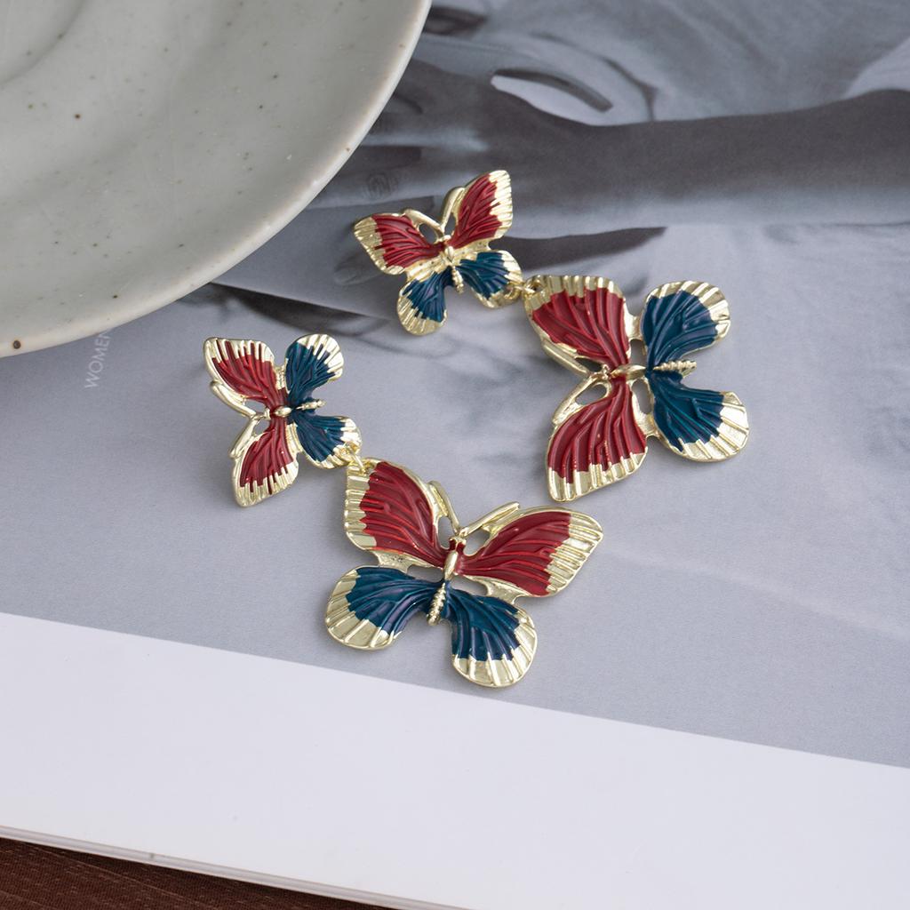 Retro Niche Enamel Stud Earrings Colored Bow Long Earrings Women'S Fashion Temperament High-End Atmospheric Earrings