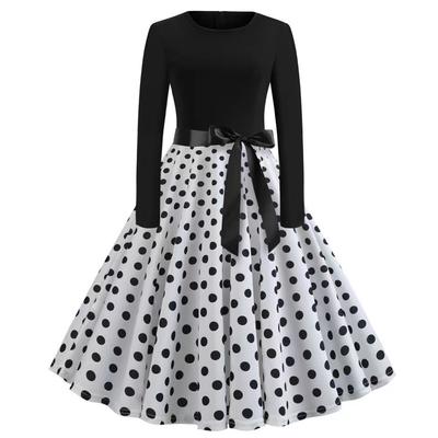 Dam Vintage Långärmad Klänning Vår Höst Nyårsfestklänningar S-5XL Svart Vestidos