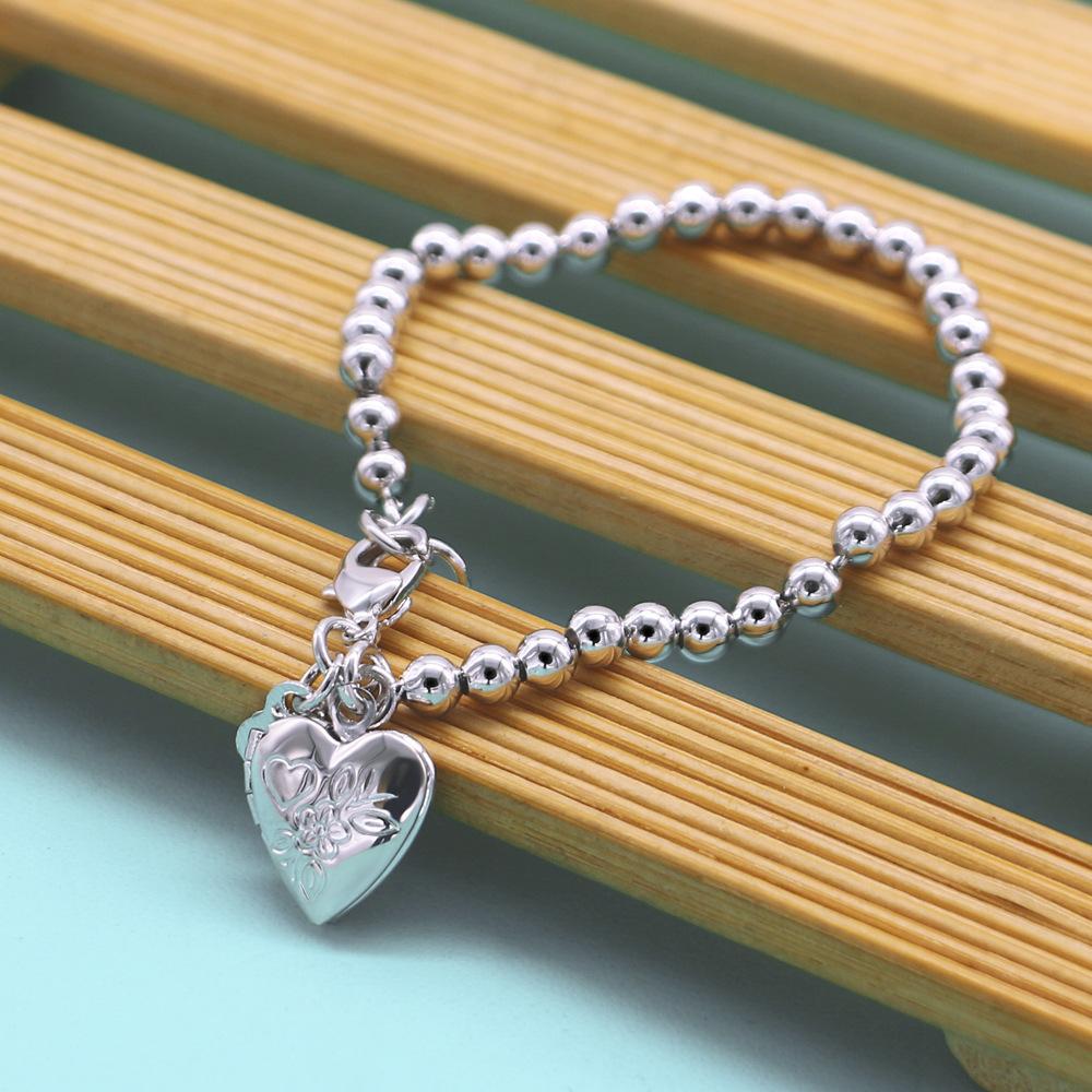 Personalized Diy Photo Box Pendant Buddha Bead Bracelet Women'S Rose Gold Plated Round Bead Bracelet Silver Jewelry