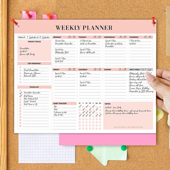 Undated Weekly Planner B5 Weekly To Do List Notebook Spiral Binding Desk Organizer with 52 Sheets for School Task Work Schedule