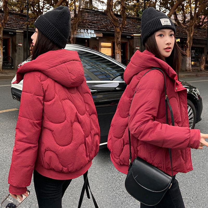 Doudoune courte épaisse à capuche pour femme, ample et ajustée, veste élégante en coton rembourré