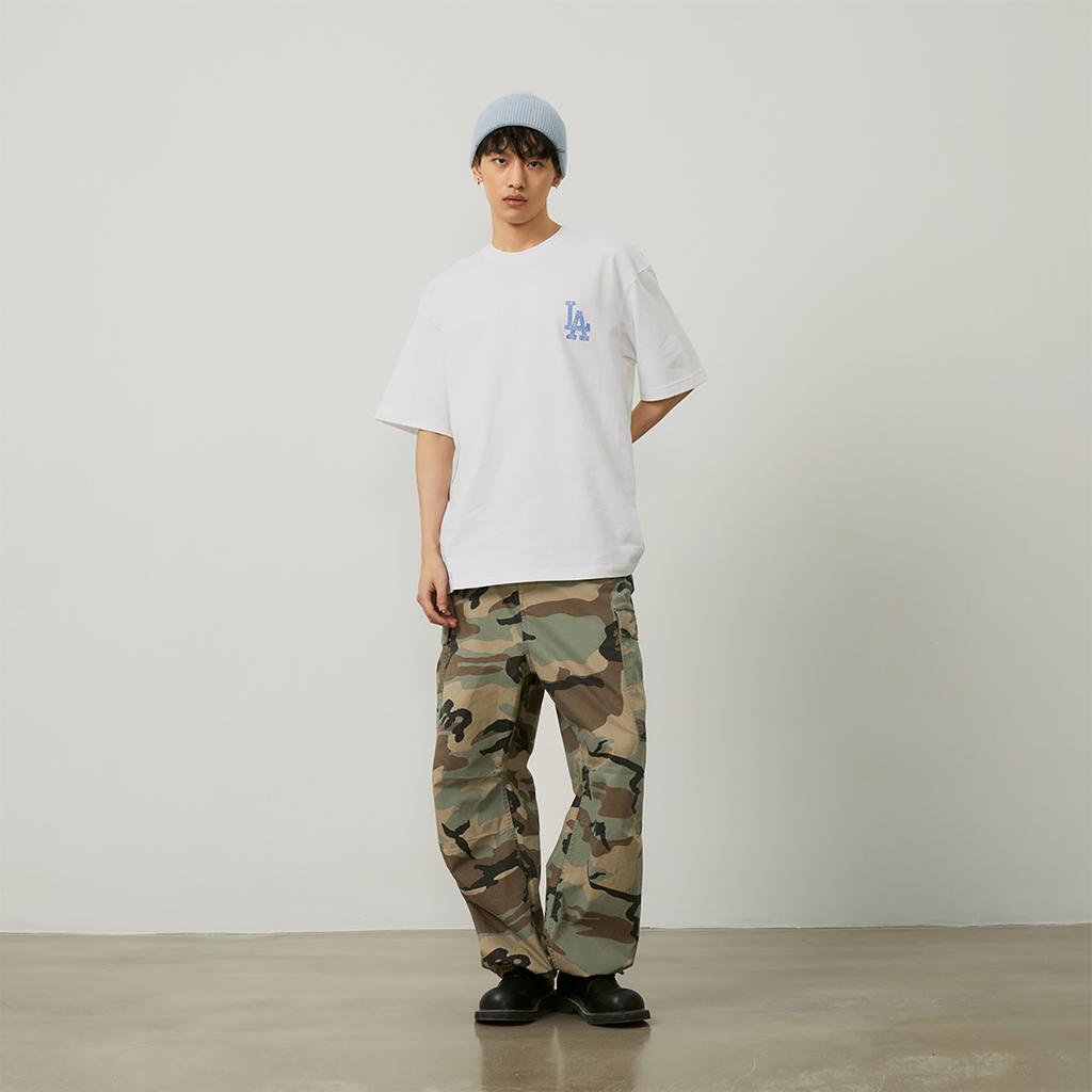 New MLB Base Logo T Shirts Unisex Ecru 3ATSU0143-07WHS