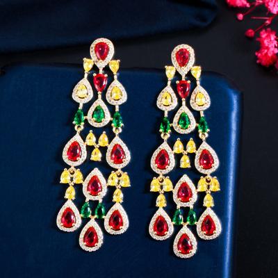 S925 Silver Needle Micro-Set Zircon Earrings Colorful Long Tassel Earrings for Women Exaggerated Banquet Party Retro Jewelry