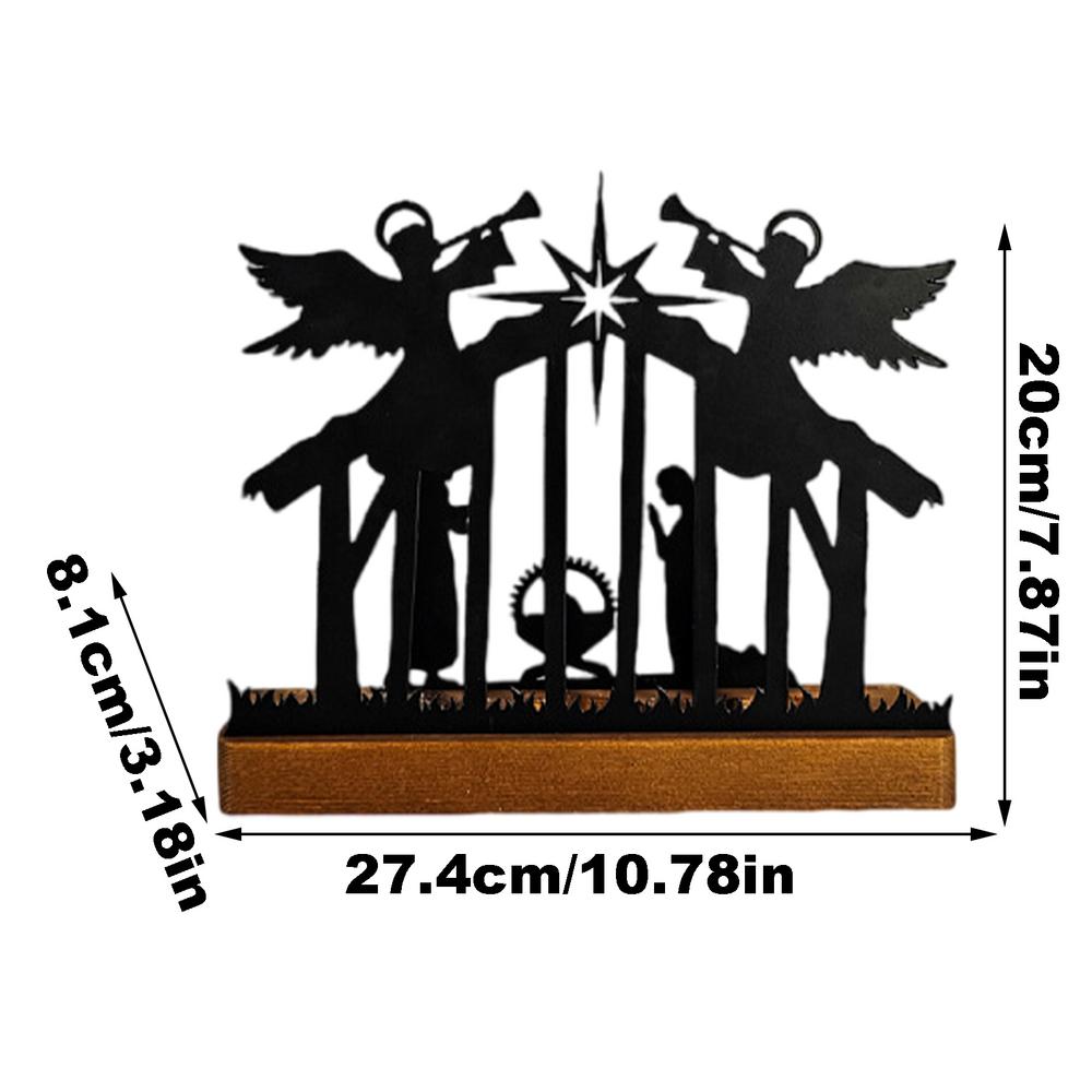 Christmas Candle Holder Metal Nativity Scene Candlesticks Decorative Candle Stand Holiday Candle Holder With Wood Base For