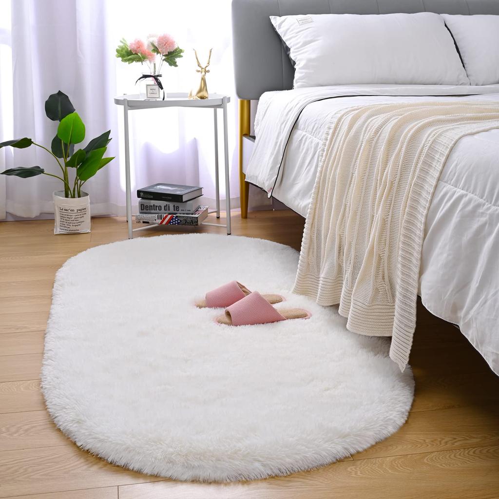 Soft Silky Oval Plush Rug for Kids Bedroom Living Room Sofa Area Balcony Home Decor Girl Room Floor Mat