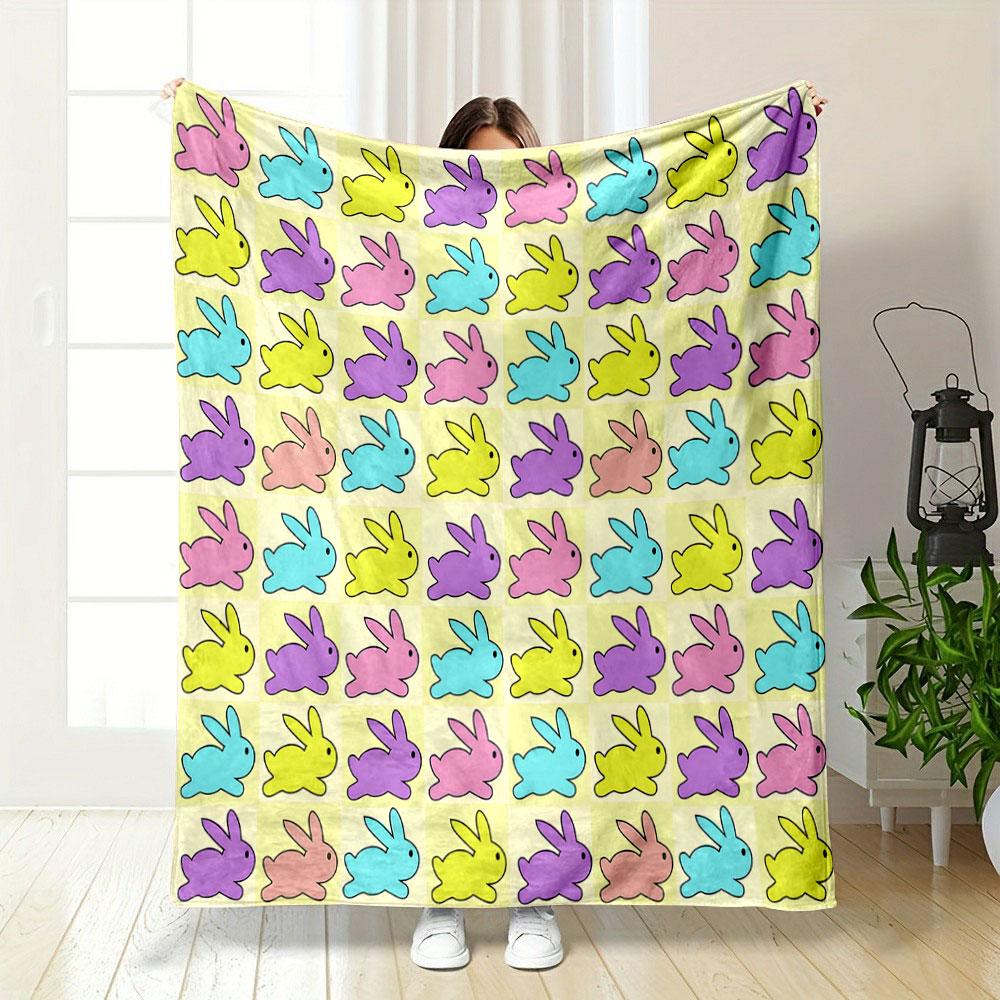Colorful Bunny Pattern Blanket Print Blanket Soft and Cozy Perfect for the Living Room Bed Sofa or a Nap,gift