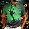 Men's Halloween Print Polo Shirt Lightweight Mesh Breathable Short Sleeve Top with Collar Button Down Front for Casual Wear
