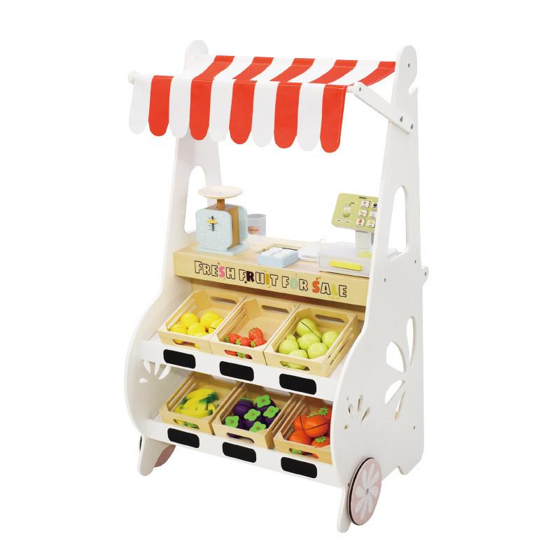 

Portable Fruit Mobile Stall Wooden Playset For Toddlers Imaginative Play Role