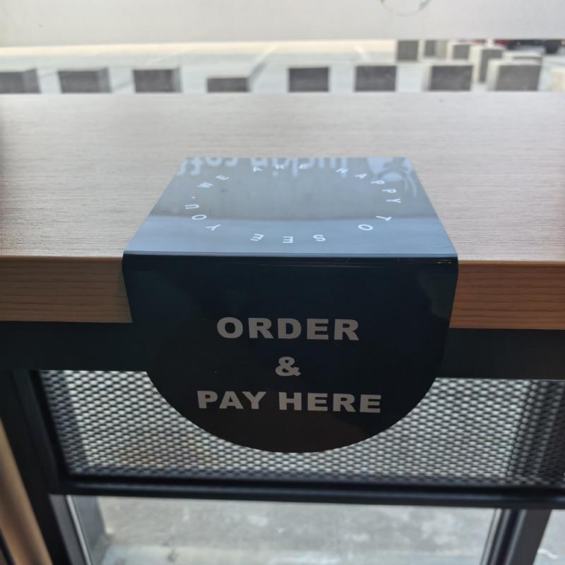 Segno Acrilico Tavolo Contatore Ordina & Paga Qui 15X12Cm Caffetteria Segno Ordina Qui Ritiro Caffè Ornamenti da Tavolo in Acrilico