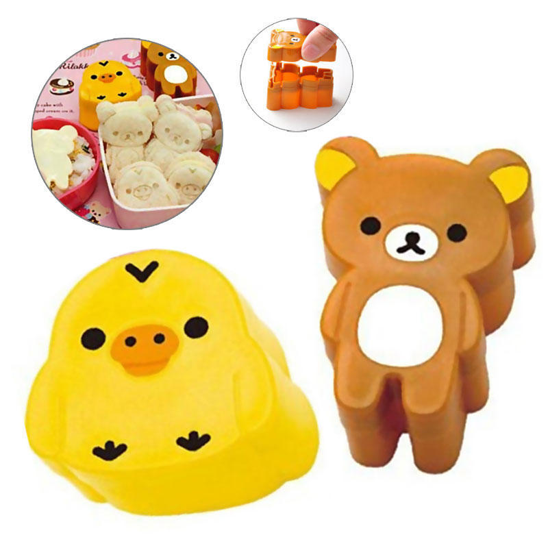 

1 пара милых мультяшных куриных рисовых шариков Rilakkuma, формочки для выпечки хлеба, печенья, формочки для лепки своими руками, детские блюда, суши, рисовые шарики, форма для бенто