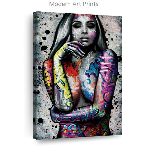 Graffiti Sexy Akt Ženský Portrét Tělo Nástěnné Umění Plátno Malba Plakátový Tisk Domácí Dekorace pro Obývací Pokoj Bez Rámu