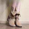 Niche Shoes, Retro Boots, Women's Autumn and Winter Round-toed Belt-buckle Ankle Boots