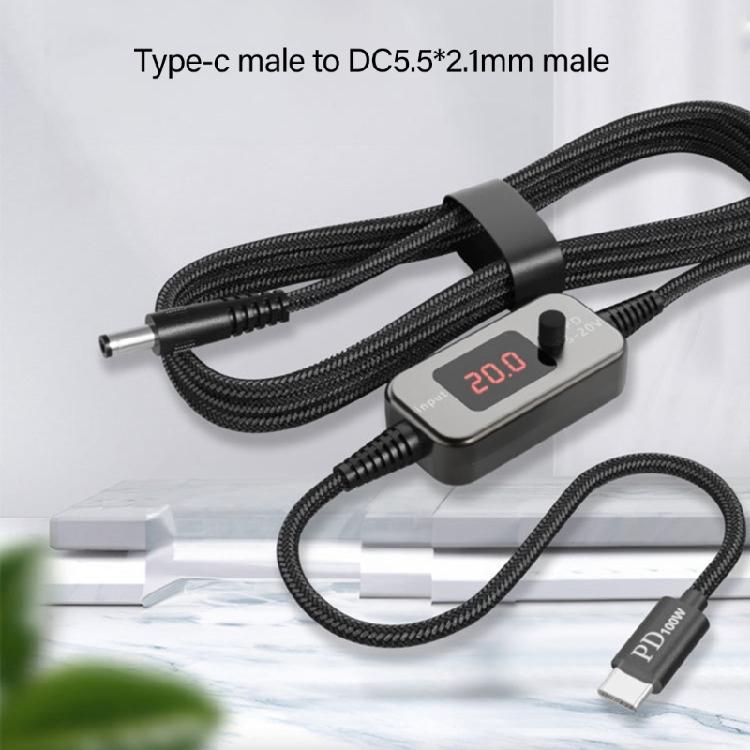 Intelligent Display USB C PD100W Charging Cable 5V To 20V Auto Voltages Switches Option With DC5525 Head