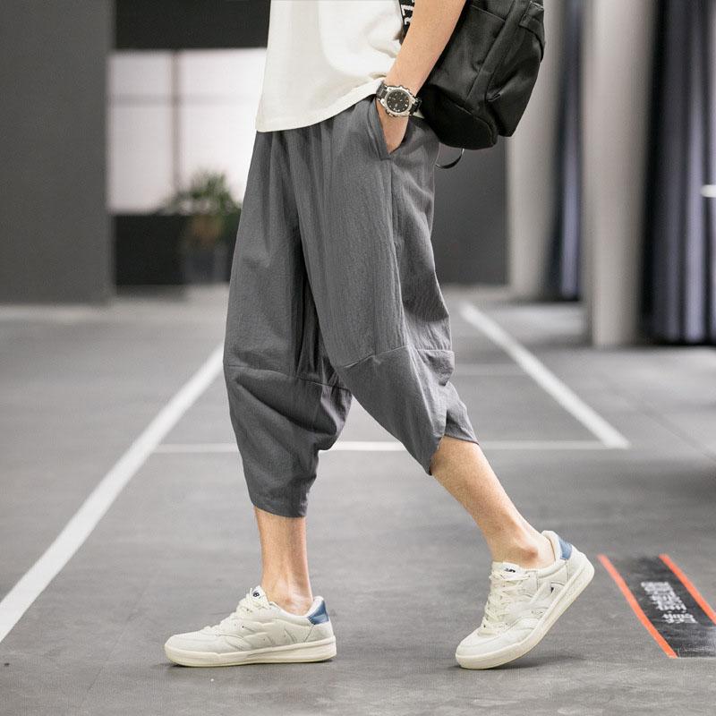 Pantaloni Harem Harajuku pentru Bărbați Pantaloni Joggers de Vară din Bumbac și In pentru Bărbați Pantaloni de Trening Stil Chinezesc Vintage pentru Bărbați Modă