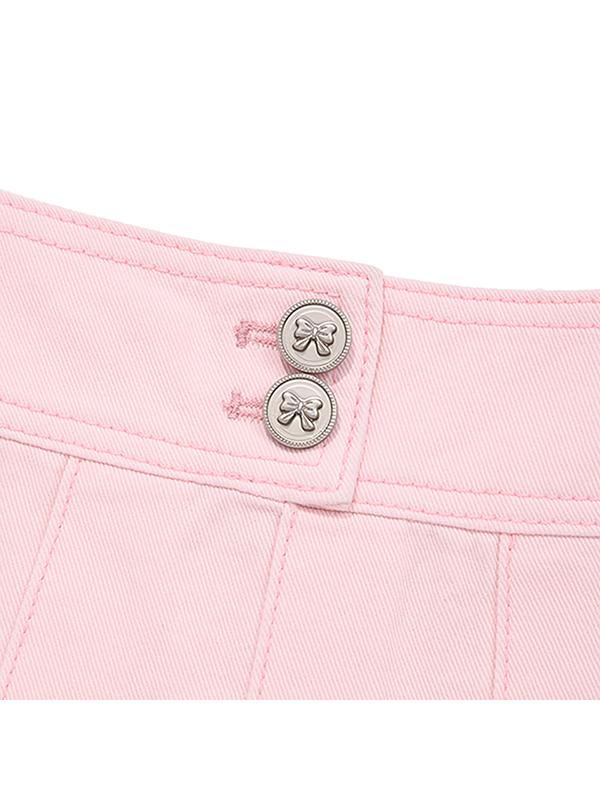 Kirsh Gradient Pleated Denim Skirt [Salmon]