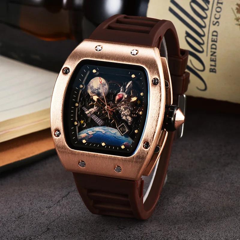 2025 New Barrel-shaped Space Astronaut Luminous Hollow Tourbillon Fashion Men's Quartz Watch