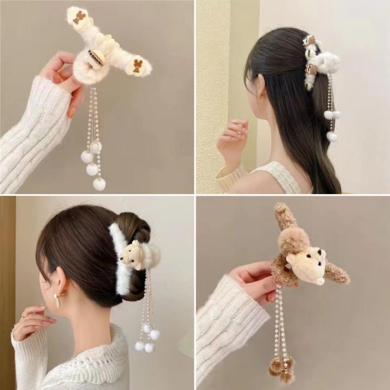 Korean Trendy Style Soft Plush Hair Grip For Girls Cute Bear And Designs Sunflower