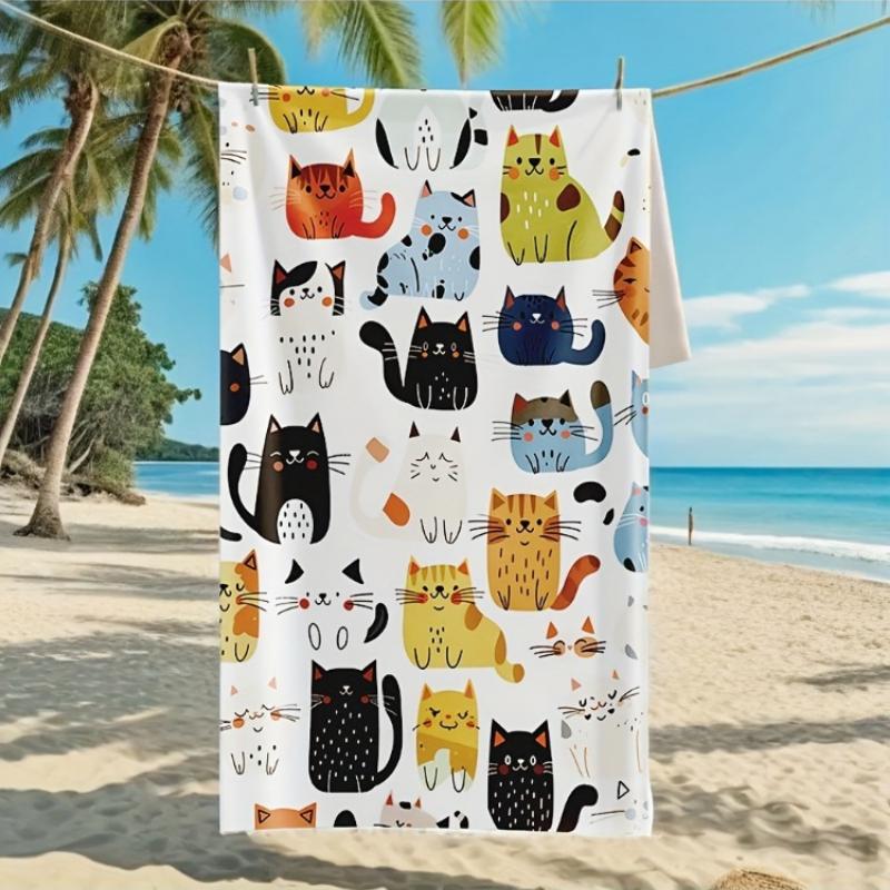 

Extra Large Cute Cartoon Cat Beach Towel - Soft, Absorbent Quick-Dry Microfiber with Adorable Cat Patterns (Tabby,Tuxedo,Calico) W30*H60(CM)