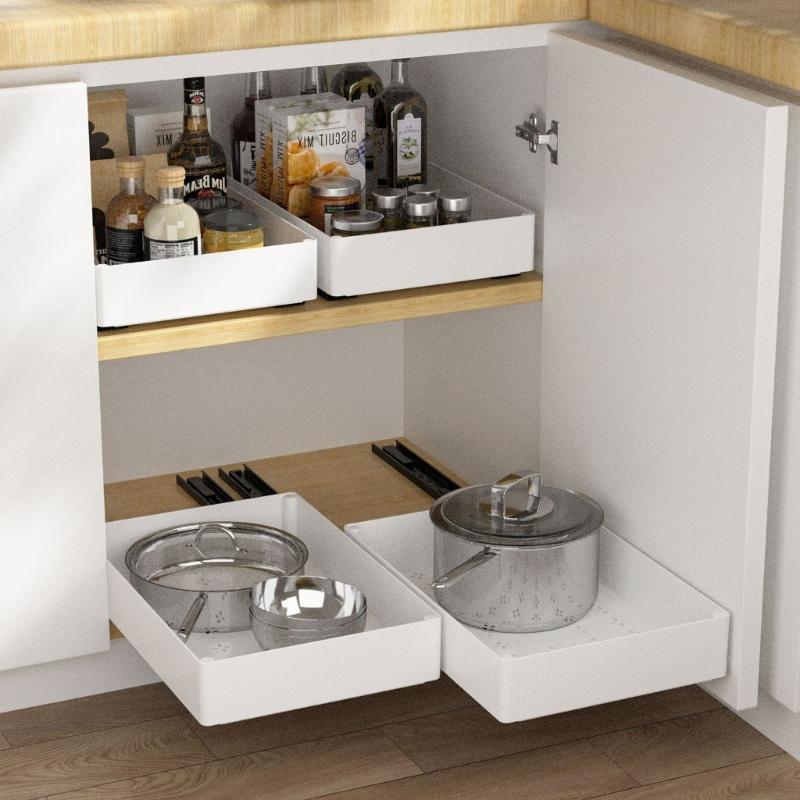 Stackable Slide Out Cabinet Baskets Sturdy Kitchen Dishes Storage Drawer Organizers Practical Pull Out Holder Rack