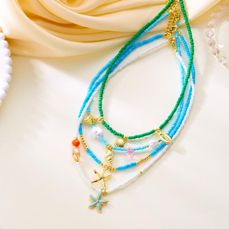 Bohemian Style Cute Ceramic Fish Pendant Rice Bead Necklace For Women Colorful Seaside Vacation Jewelry Accessories