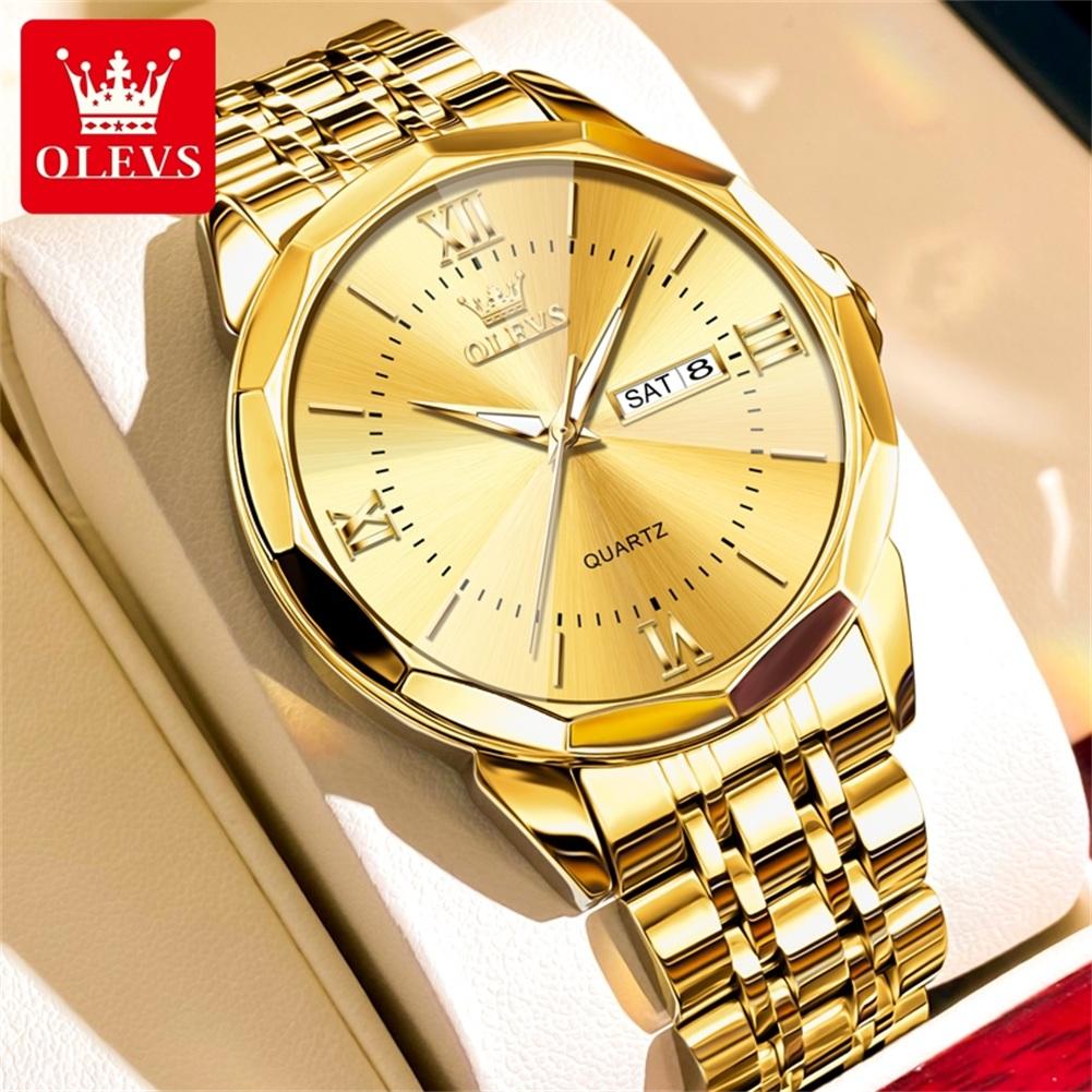 OLEVS Mens Watches Top Brand Luxury Gold Quartz Watch Men Stainless Steel Waterproof Fashion Men Wristwatches Relogio Masculino