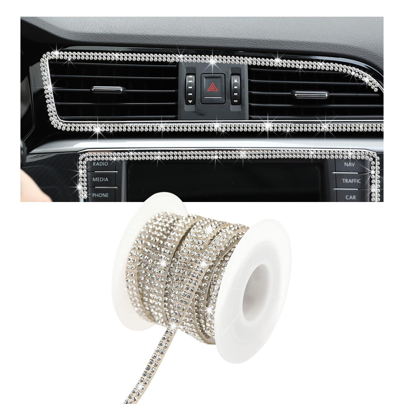 Bling Pink Car Interior Sticker, Crystal Rhinestone Trim Tape, DIY Diamond Decor Strip for Dashboard, Vent, Cup Holder Edge 1 Roll 5M белый