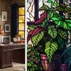Colorful Retro Floral & Bird Static Cling Window Film - No Glue, Removable