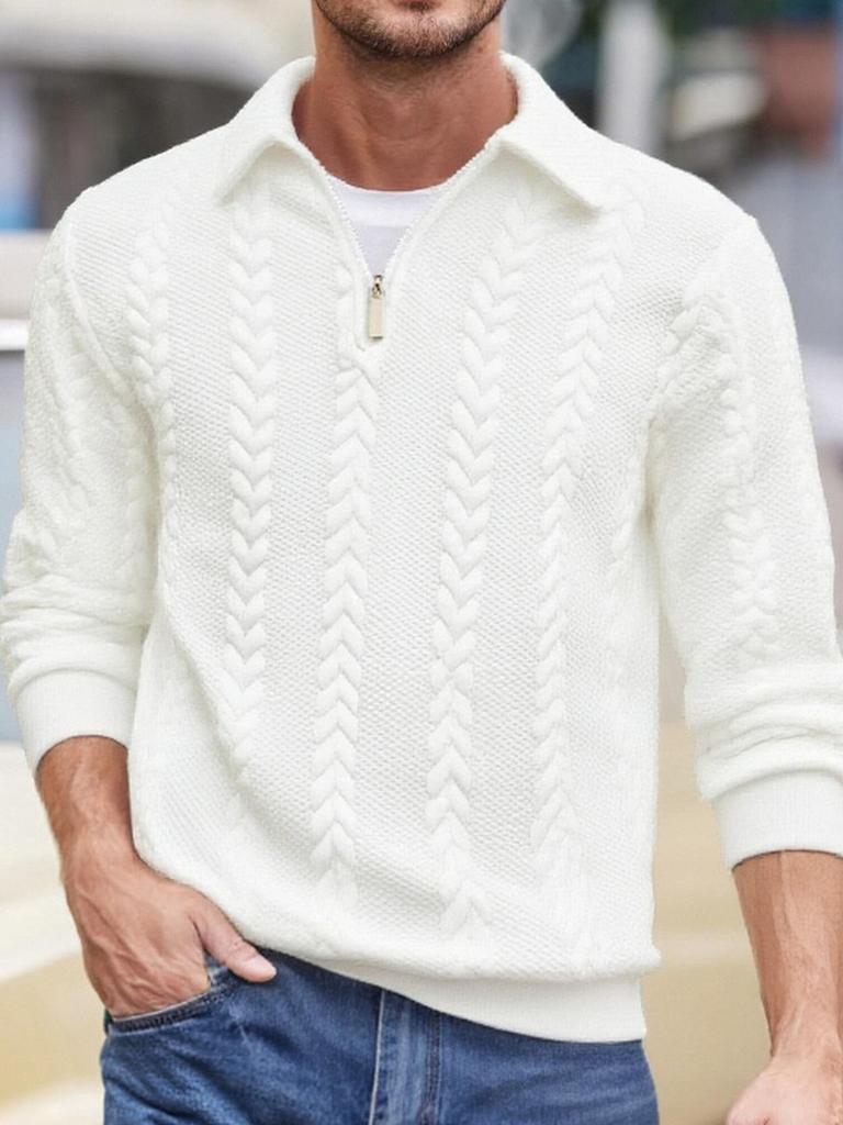 Half-Zip Stand Collar Cable Knit Men's Pullover Hoodie