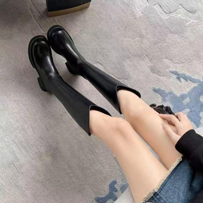 Long Boots Women's Small Thick-soled Velvet Long Boots High Knight Boots 2025 Spring and Winter New Thick Heel V Mouth