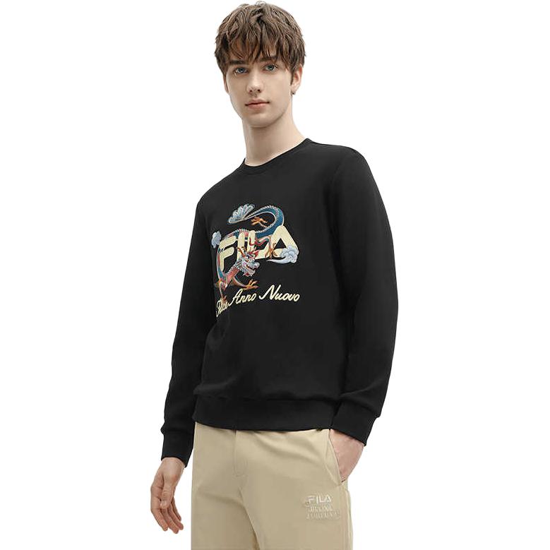 Fila Da Da Long Series Couple Pullover Sweatshirt 2024 Spring Loose Fit Unisex Sweatshirt Black F11M419215F-BK