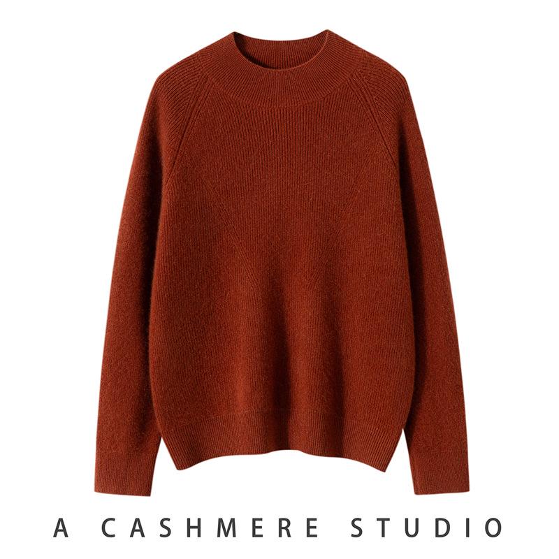 Autumn & Winter High Neck Ribbed 100% Cashmere Loose Knit Sweater