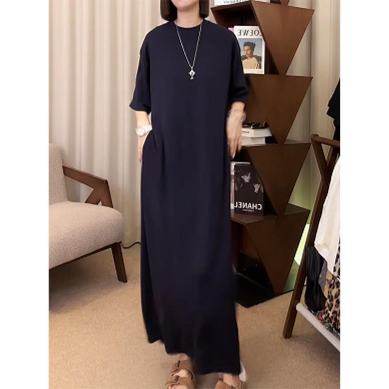 

In Stock: Ice Skin Rhinestone Round Neck Short Sleeve T-shirt Summer Dress XL серый