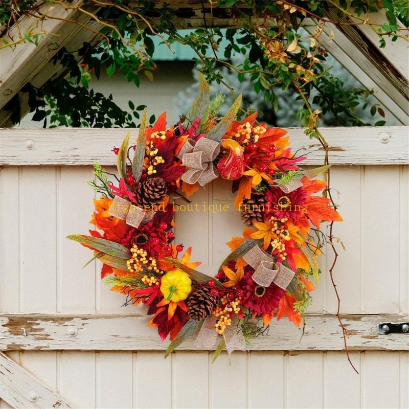 Autumn Wreath for Front Door Farmhouses Garden Inside Outside Decorations, Thanksgiving Wreath with Pumpkins