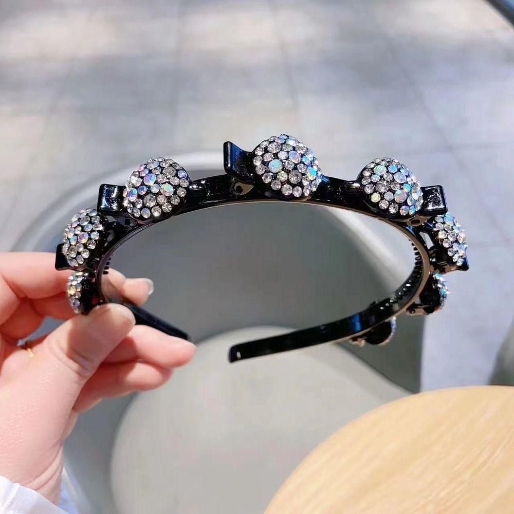 Elegant Hair Bands with Clips Sweet Shiny Hair Hoop Rhinestone Bangs Fixed Headband Banquet