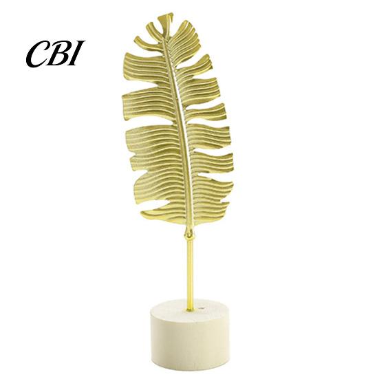 Stable Base Feather Decor Gold Leaf/Feather Ornaments with Weighted Round Base, Metal 3D Three-Dimensional Leaf Pattern Desktop for Home Office