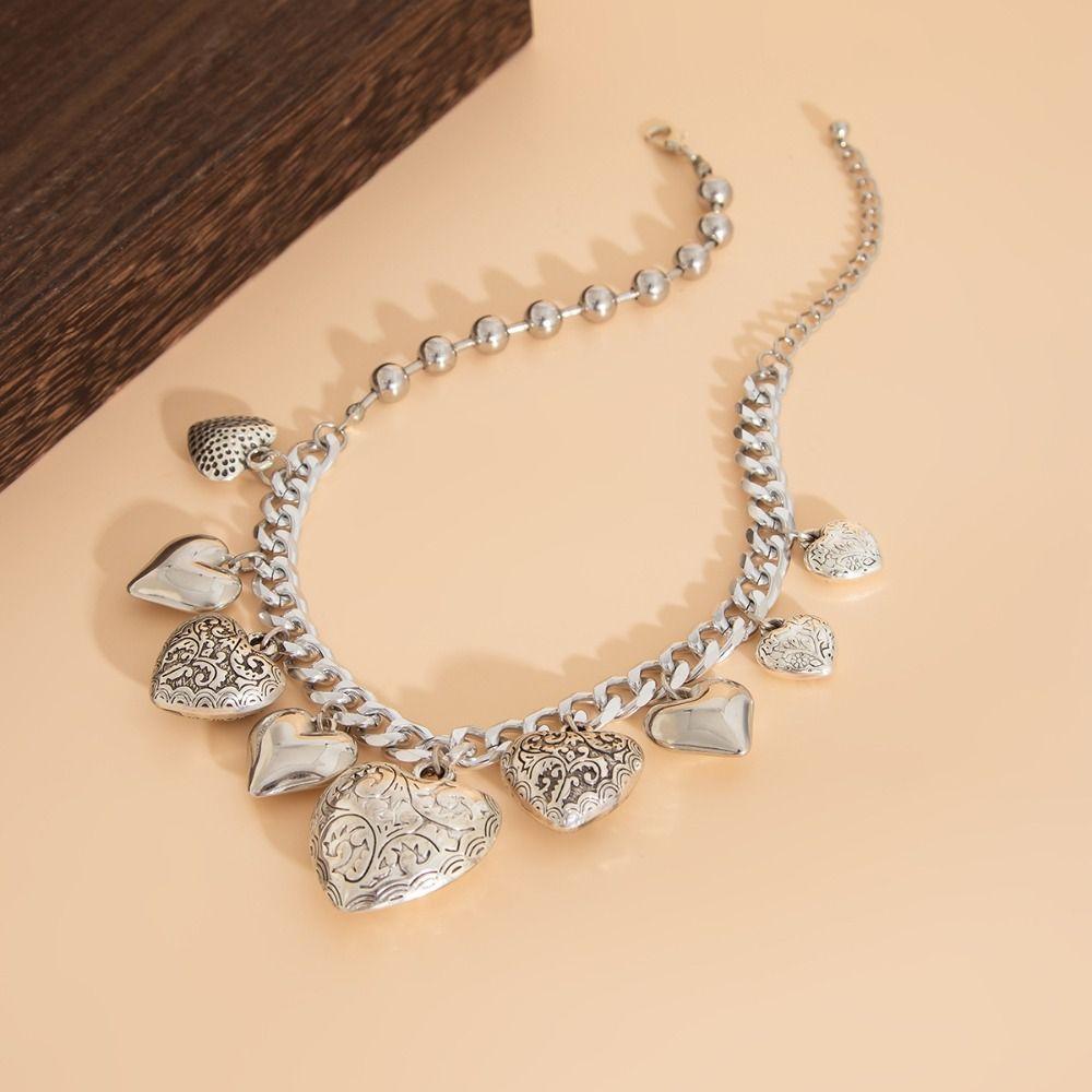Gold Silver Heart Pendant Necklace Elegant Vintage Jewelry Fashion Metal Heart Bracelet Women