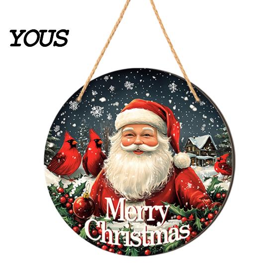 Rustic Christmas Wall Art Hanging Sign, Round Wooden Welcome Cute Dog Gingerbread Retro Holiday Wood Plaque Man Sign for Front Door Porch Decor