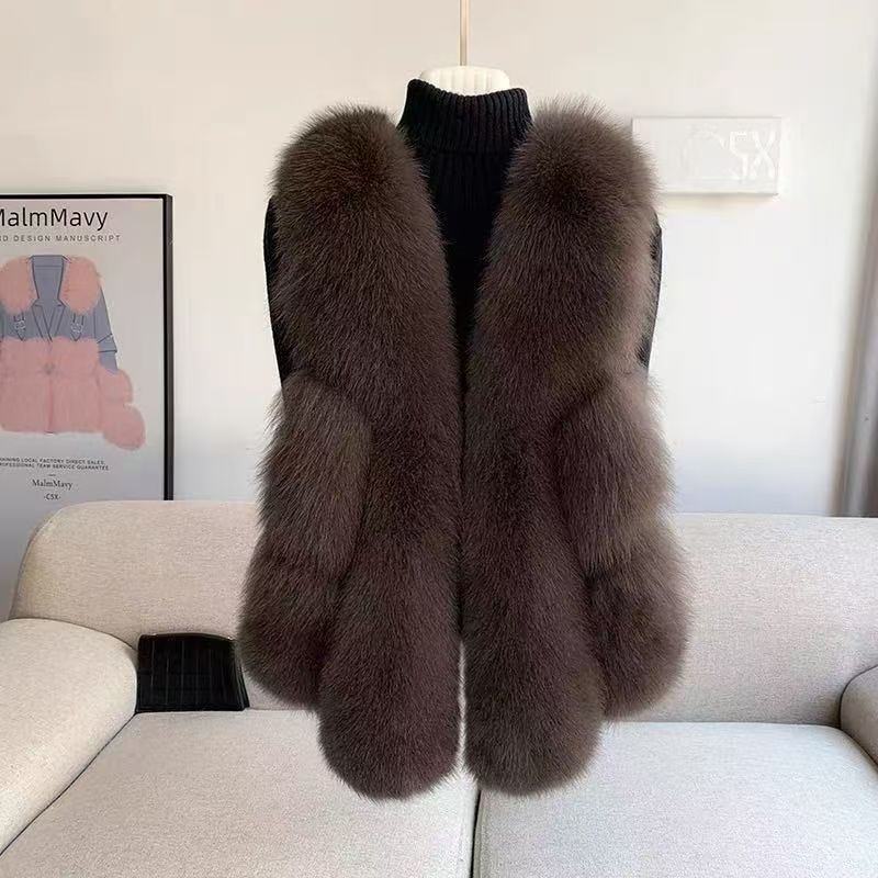 Europäische und amerikanische Patchwork-Imitationsfuchsfell-Pelzweste kurz für Damen Herbst und Winter neue dünne Weste Weste Weste Jacke
